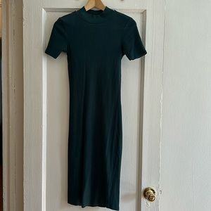 Zara Fitted Mock Neck Dress - Dark Green